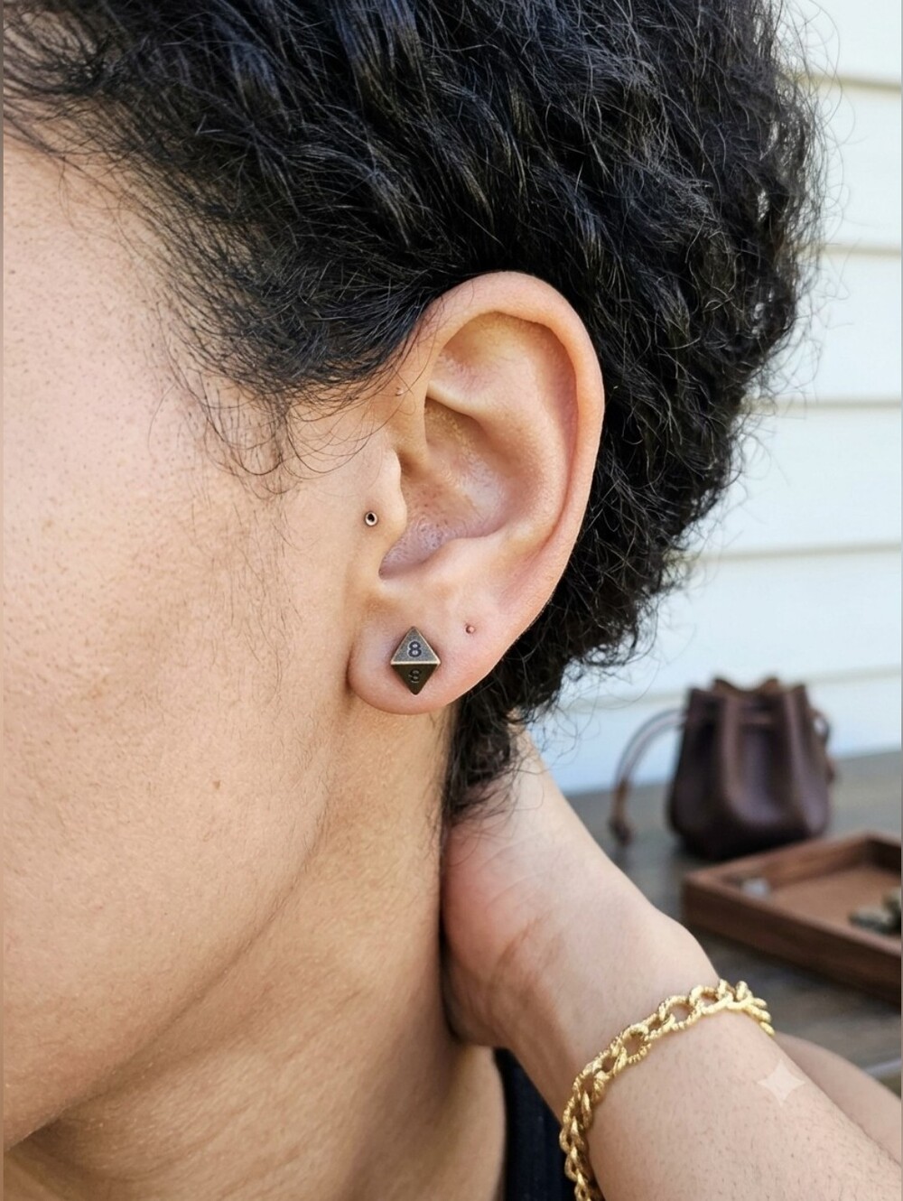 ​Handcrafted D8 Dice Stud Earrings Bronze Metal D&D Gamer Gift RPG